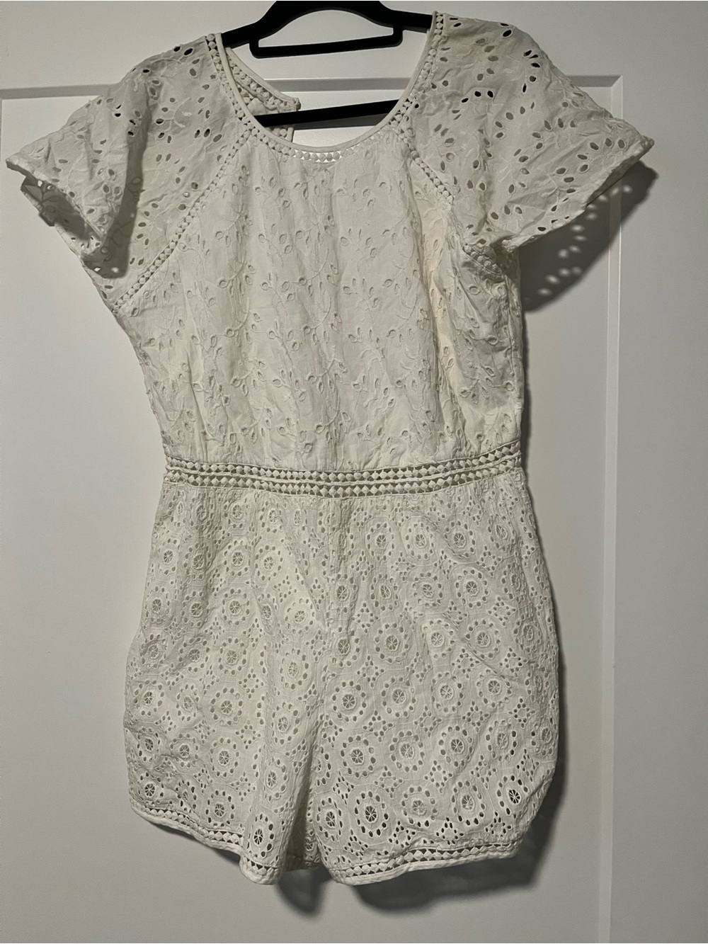 Tularosa White Eyelet Romper with Scalloped Trim